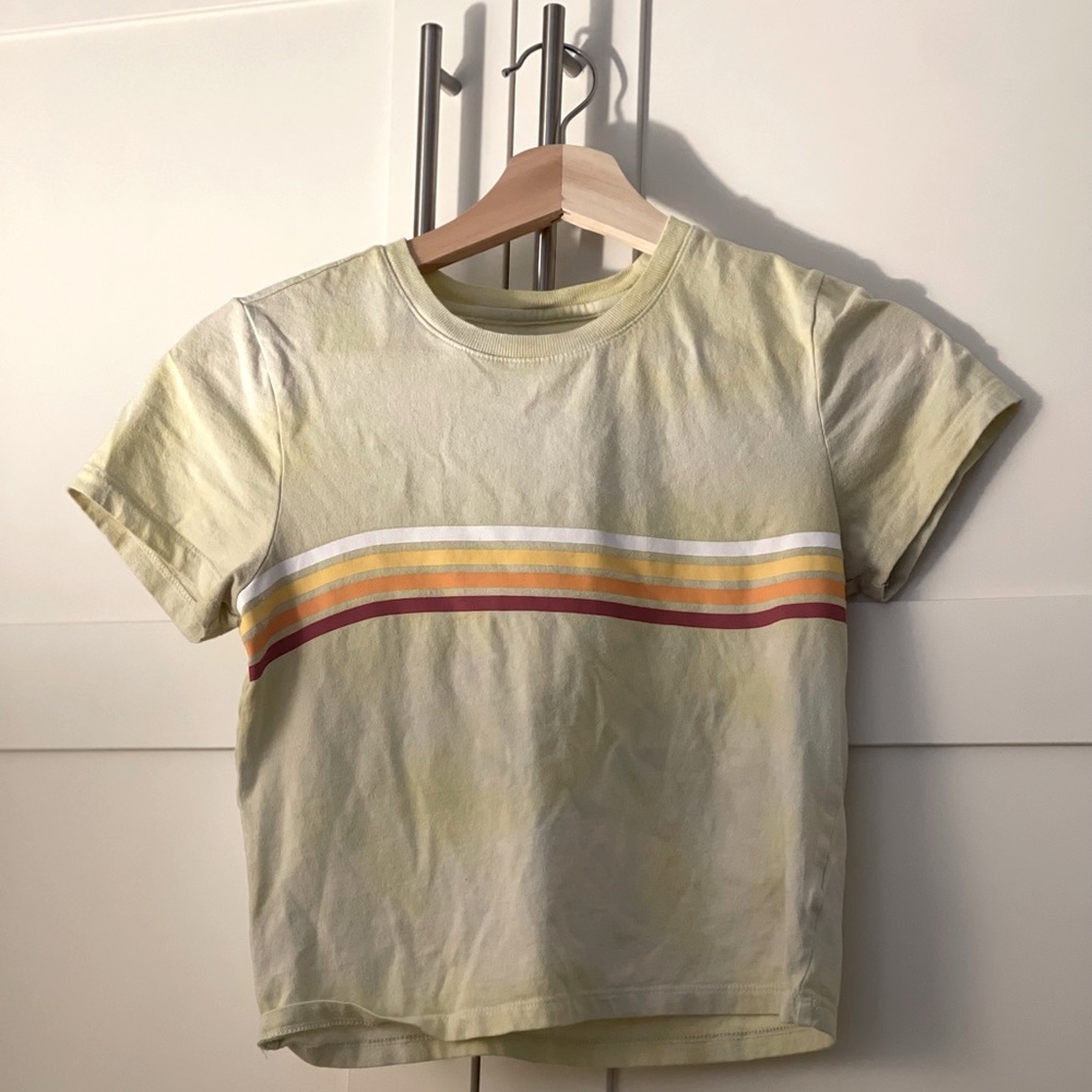 Yellow and white tie die with colorful stripes